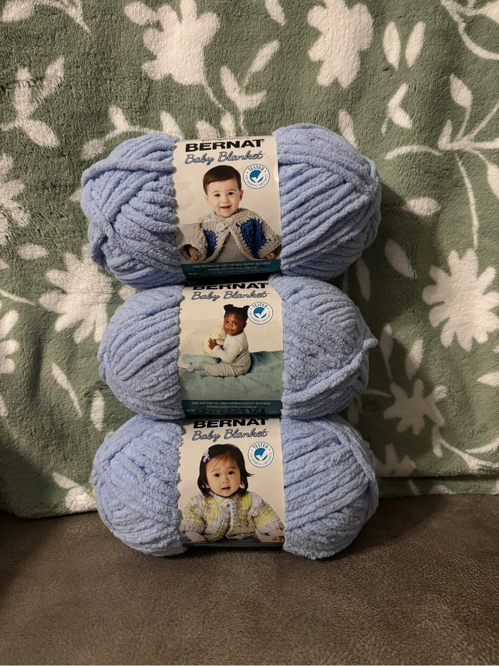 3 rolls Bernat Baby Blanket Plush Yarn - Light Blue